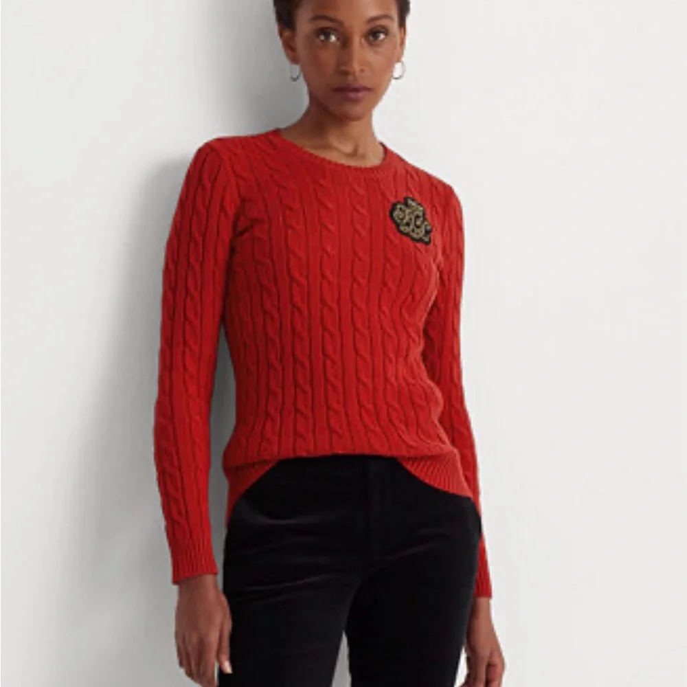 Lauren Ralph Lauren Red Cable Knit Sweater size L - Picture 2 of 12